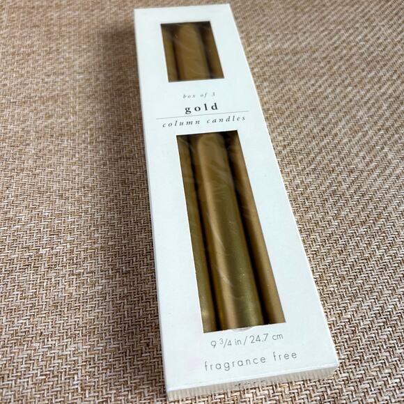 Vintage Pier 1 Gold Column Candles Set of 3 New in Box Metallic Taper Style - Picture 2 of 6